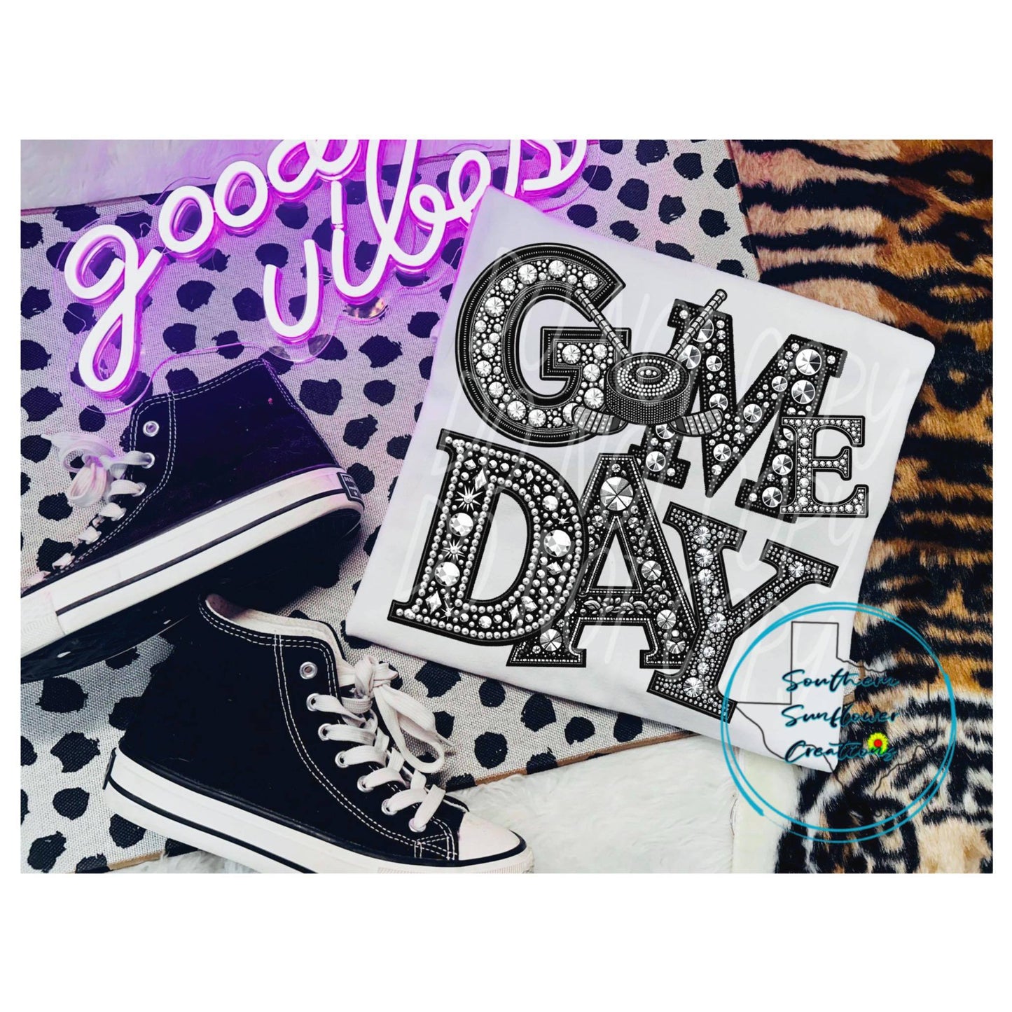 Game Day Hockey Faux Rhinestone DTF Transfer