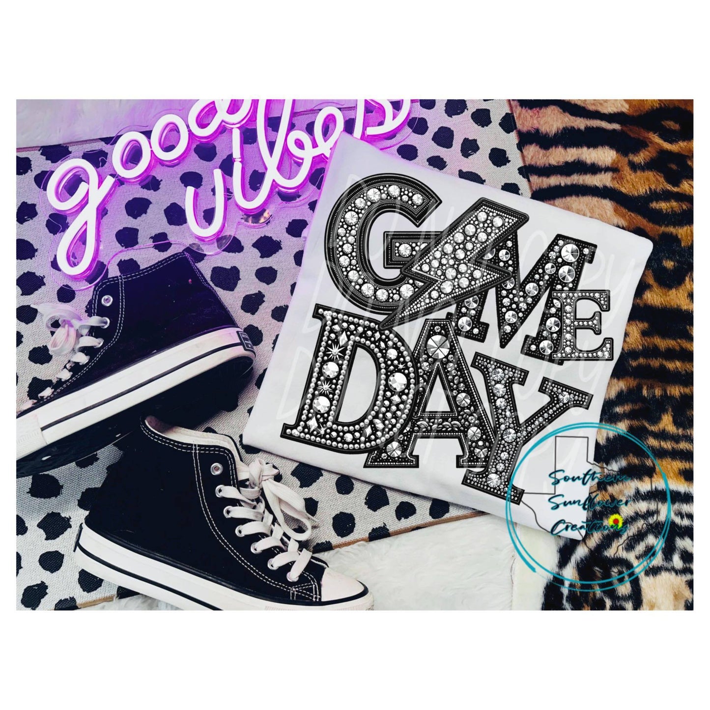 Game Day Bolt Faux Rhinestone DTF Transfer